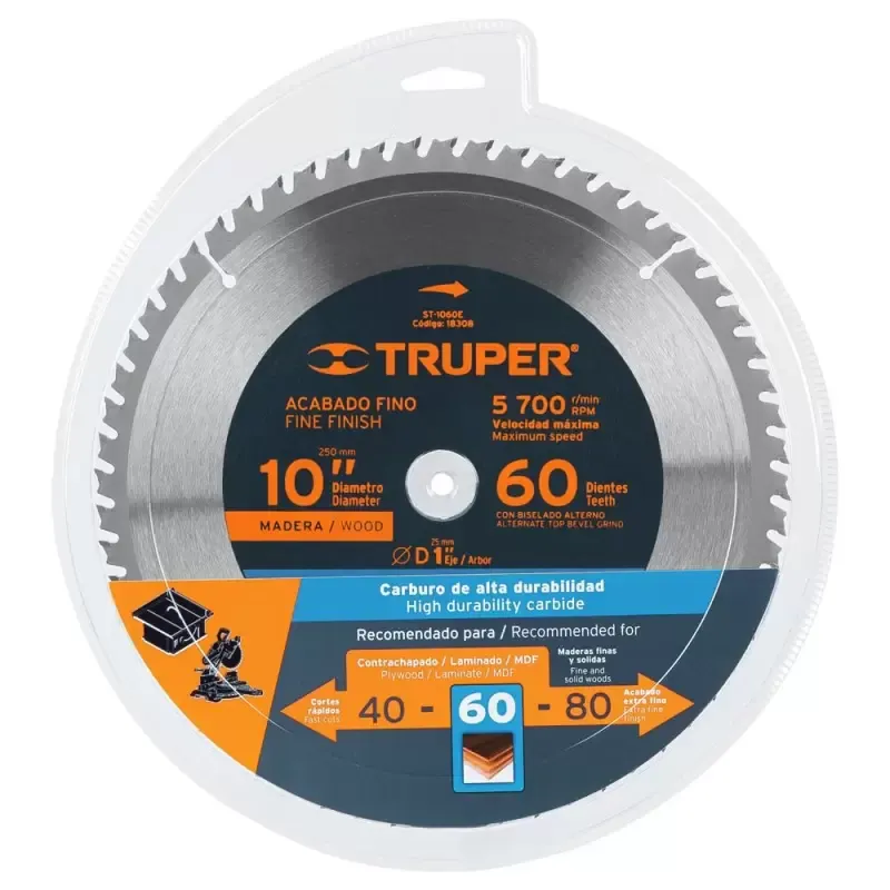 Disco de corte de madera 10 plgds centro de 1 plgd * 60 dientes - Truper